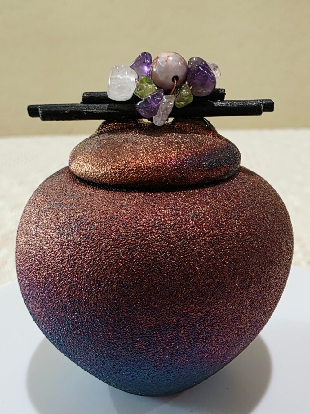 Jeremy Diller Raku Pottery Mini Dream Jar Signed Studio Art Vessel Gemstones P3